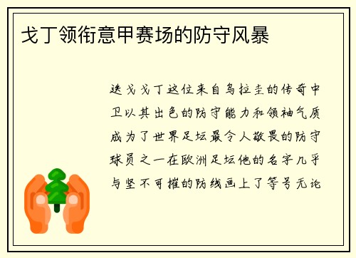 戈丁领衔意甲赛场的防守风暴