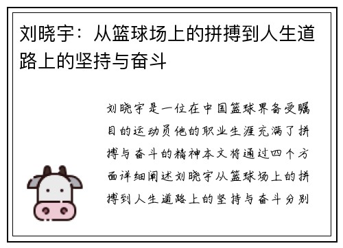 刘晓宇：从篮球场上的拼搏到人生道路上的坚持与奋斗