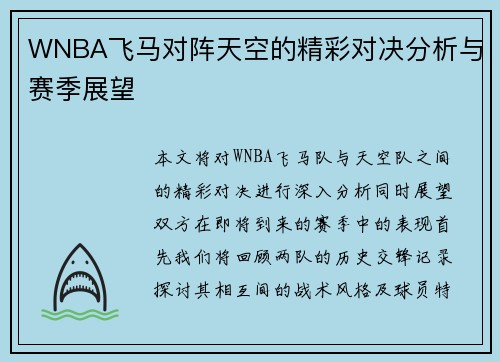 WNBA飞马对阵天空的精彩对决分析与赛季展望
